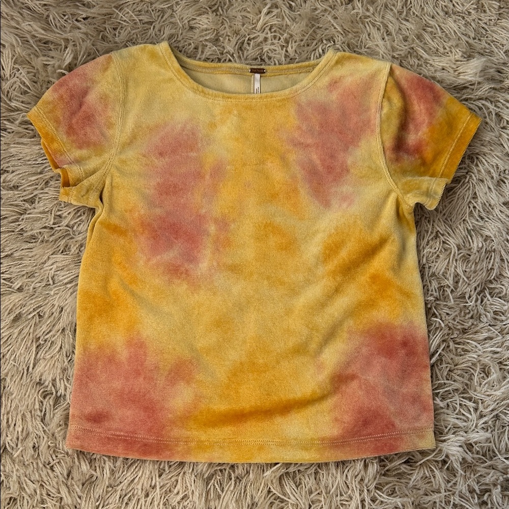 Free People Velour Tie-Dye Bright Eyes Top in Yellows and Peach